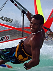 Taty Frans, PWA Pro, practices his freestyle on Lac Bay